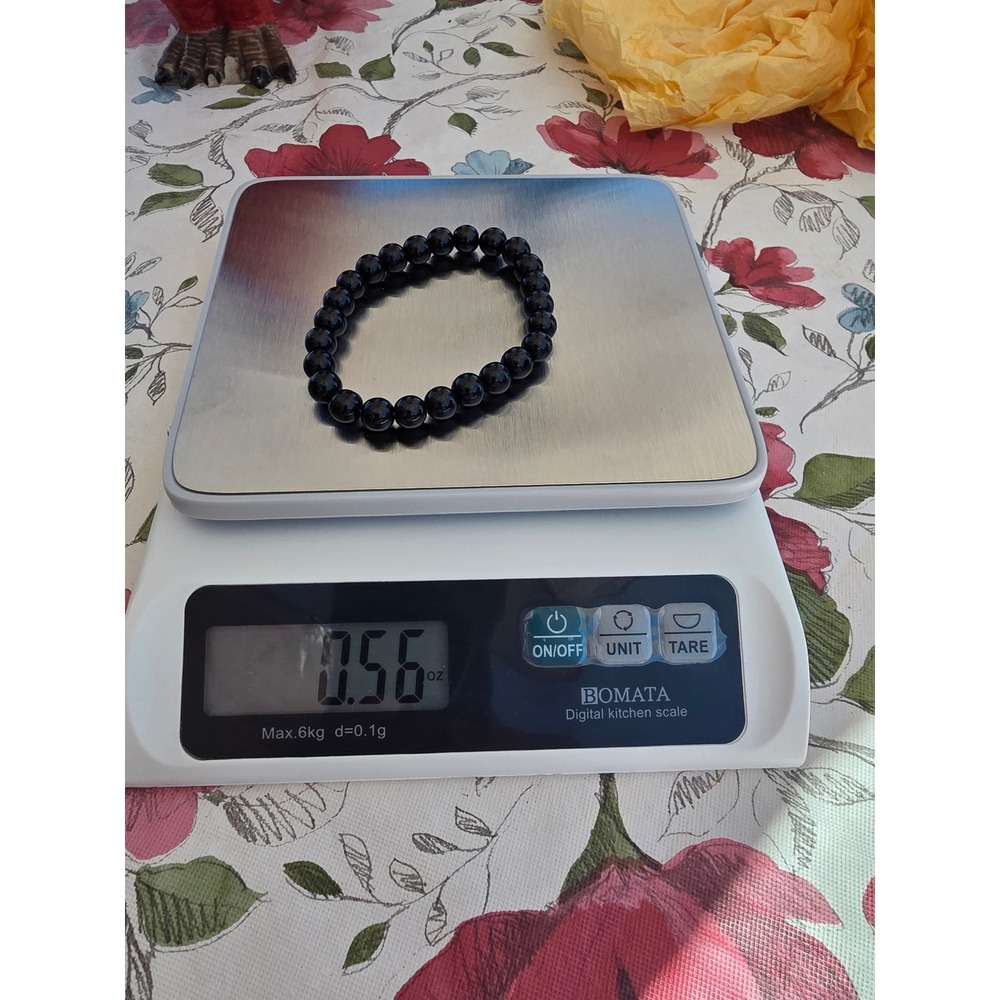 Black Onyx Round Bead Stretch Bracelet Natural Stone Minimalist Jewelry 6.75in